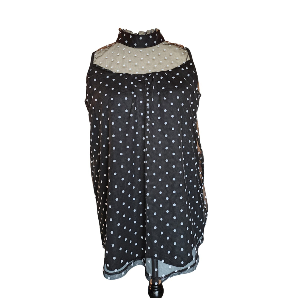 Shannon Ford New York Black & White Polka Dot Sleeveless Layered Sheer Top M